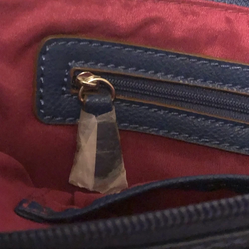 KATE LANDRY Royal Blue Genuine Leather‎ & Suede w/ Silver Hardware Handbag Purse - Picture 8 of 12